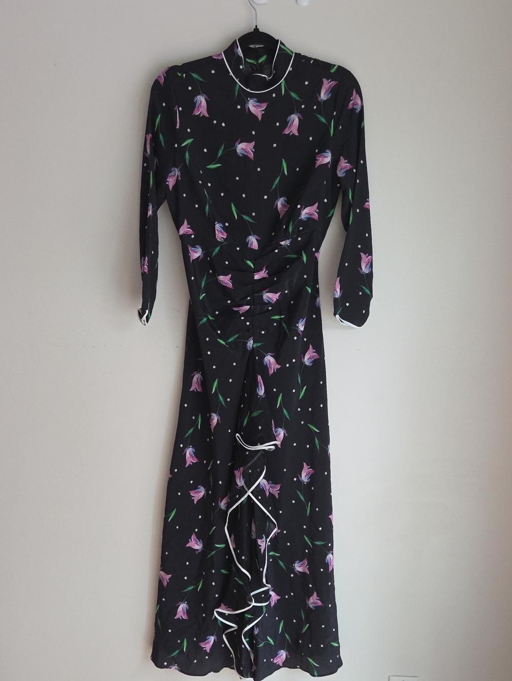 RIXO Black Long-Sleeve Floral Ruffle Maxi Dress - Pink Tulip Print